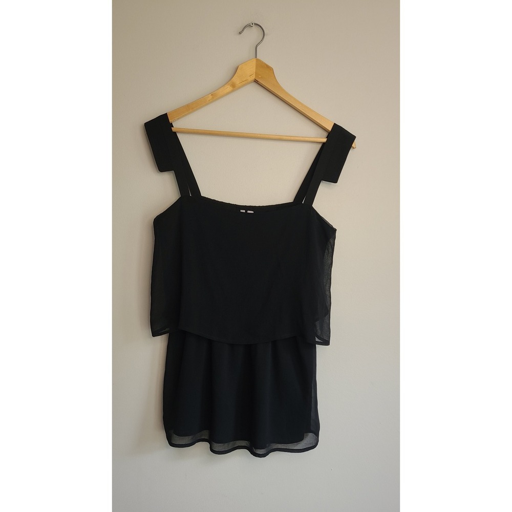 Orb Black Tiered Chiffon Sleeveless Blouse‎ Square Neck Ruffle Top Medium